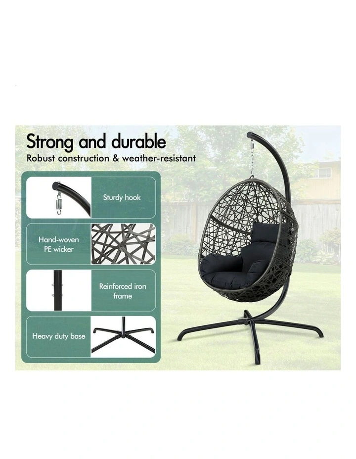 Outdoor Wicker Rattan Pod Basket Egg Swing Chair in Dark Grey image 4