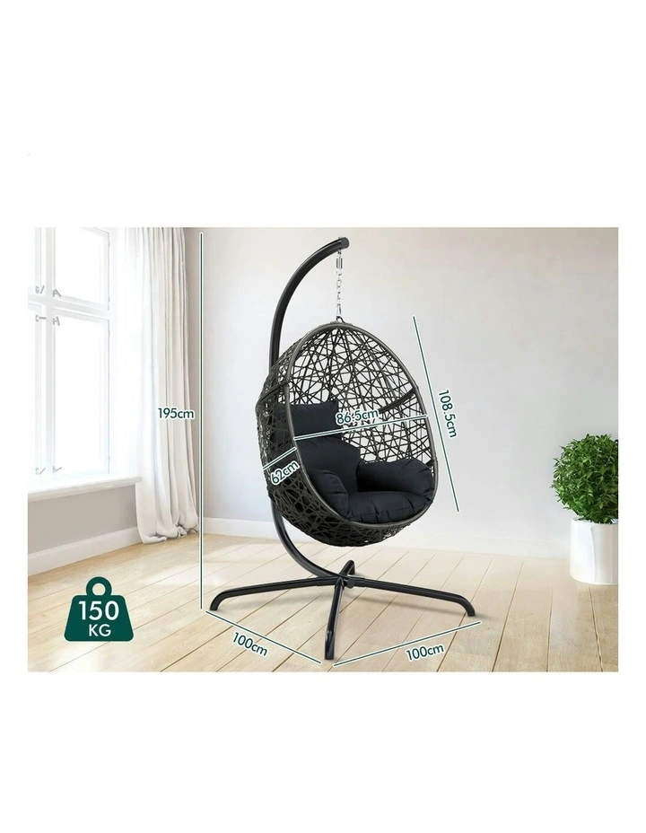 Outdoor Wicker Rattan Pod Basket Egg Swing Chair in Dark Grey image 6