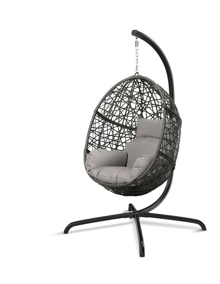 Outdoor Wicker Rattan Pod Hanging Seat Egg Swing Chair in Light Grey image 1