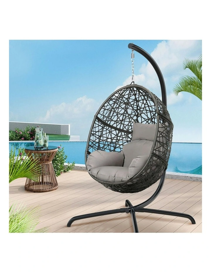 Outdoor Wicker Rattan Pod Hanging Seat Egg Swing Chair in Light Grey image 2