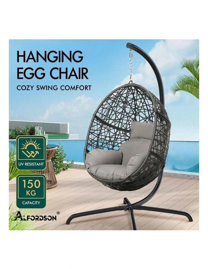 Outdoor Wicker Rattan Pod Hanging Seat Egg Swing Chair in Light Grey image 3