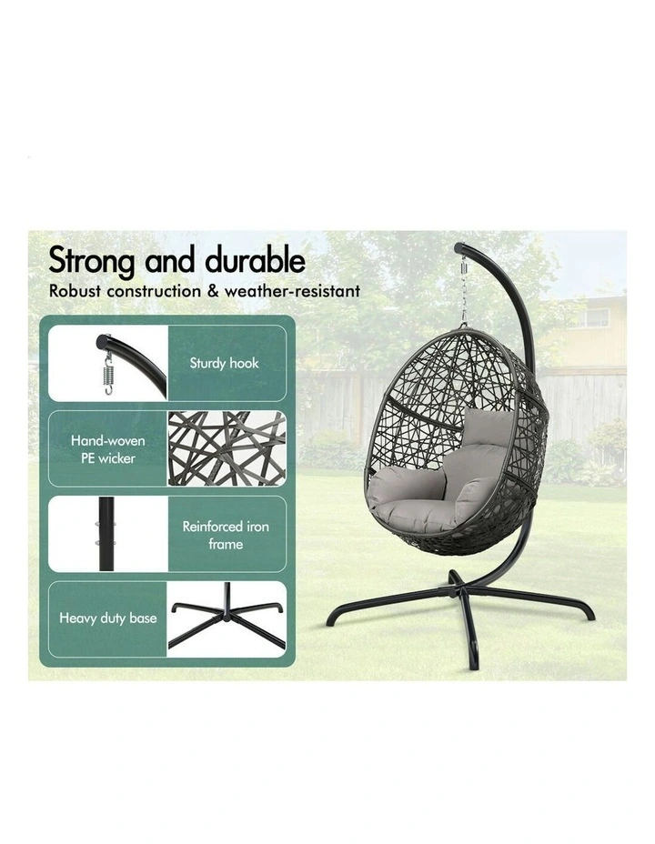 Outdoor Wicker Rattan Pod Hanging Seat Egg Swing Chair in Light Grey image 4