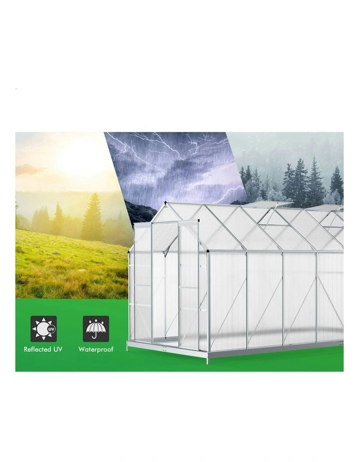 Aluminium Polycarbonate Garden Storage Shed Greenhouse 3.8x2.4x2.1M in White image 3