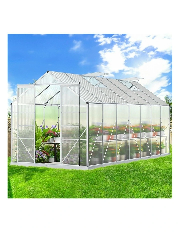 Aluminium Polycarbonate Garden Storage Shed Greenhouse 4.4x2.4x2.1M image 2