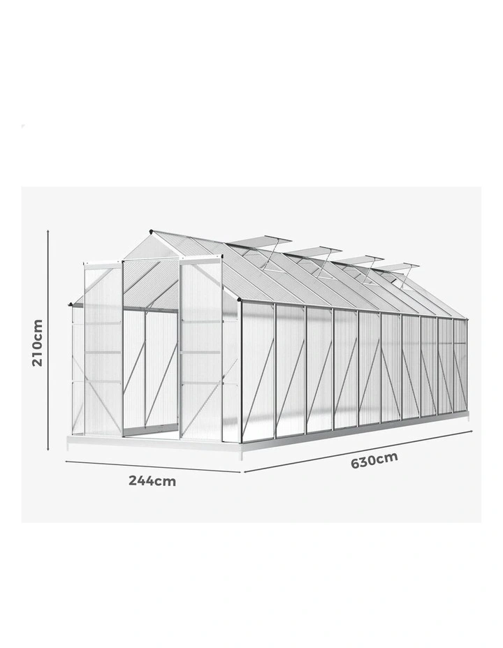 Aluminium Polycarbonate Garden Storage Shed Greenhouse 6.3x2.4x2.1M image 5