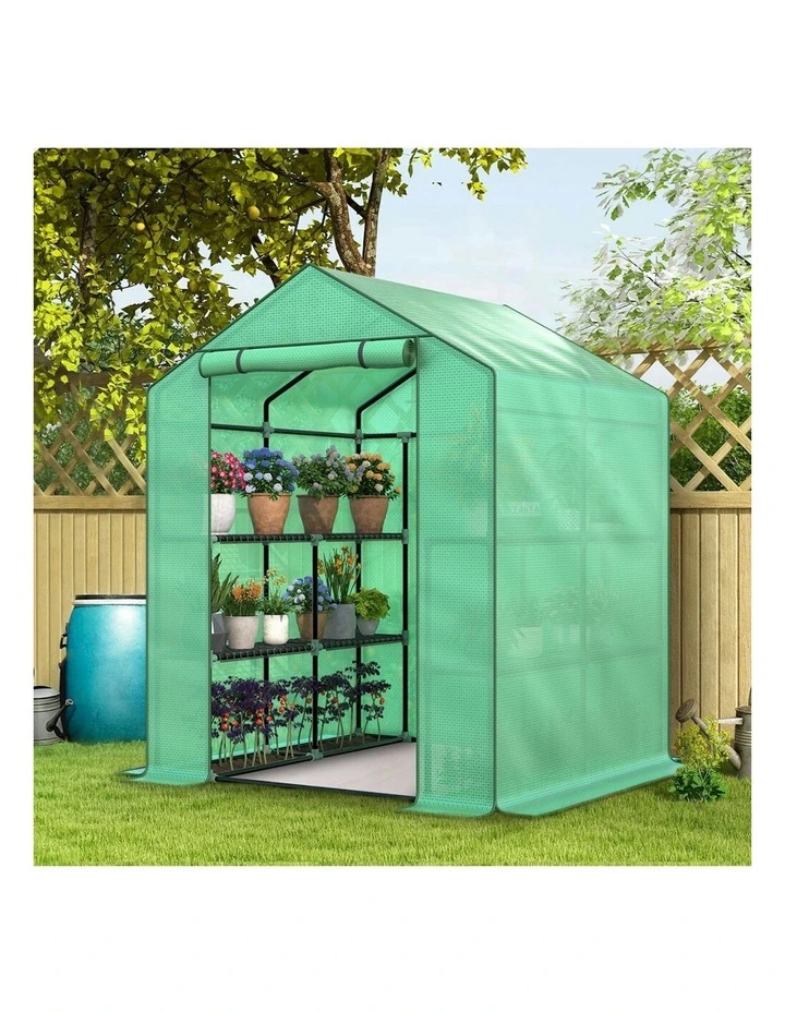 Walk In Greenhouse Tunnel Plant 8 Shelves Garden Shed 1.4x1.55x2M in Green image 2
