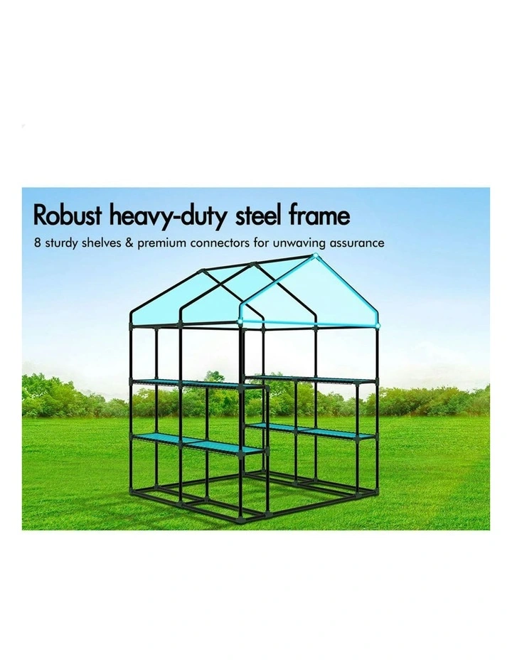 Walk In Greenhouse Tunnel Plant 8 Shelves Garden Shed 1.4x1.55x2M in Green image 3