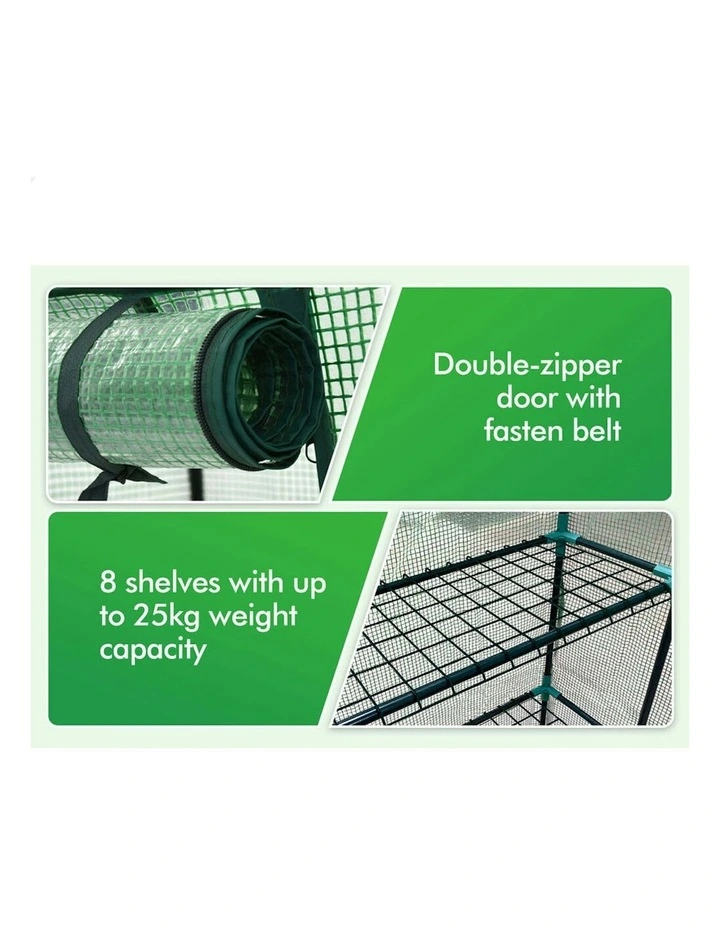 Walk In Greenhouse Tunnel Plant 8 Shelves Garden Shed 1.4x1.55x2M in Green image 6