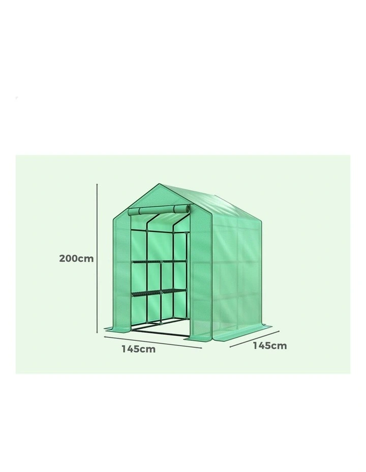 Walk In Greenhouse Tunnel Plant 8 Shelves Garden Shed 1.4x1.55x2M in Green image 7