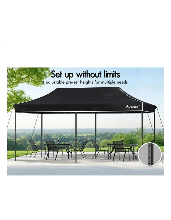 Gazebo Pop Up Marquee 600D Oxford Folding Outdoor Tent 6x3m in Black image 4