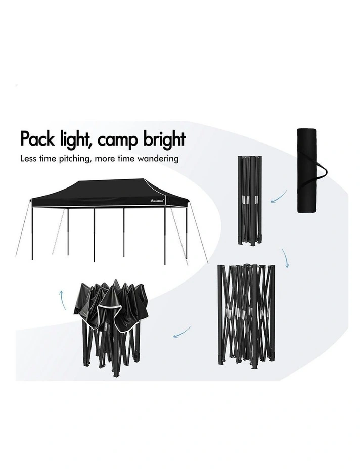 Gazebo Pop Up Marquee 600D Oxford Folding Outdoor Tent 6x3m in Black image 6