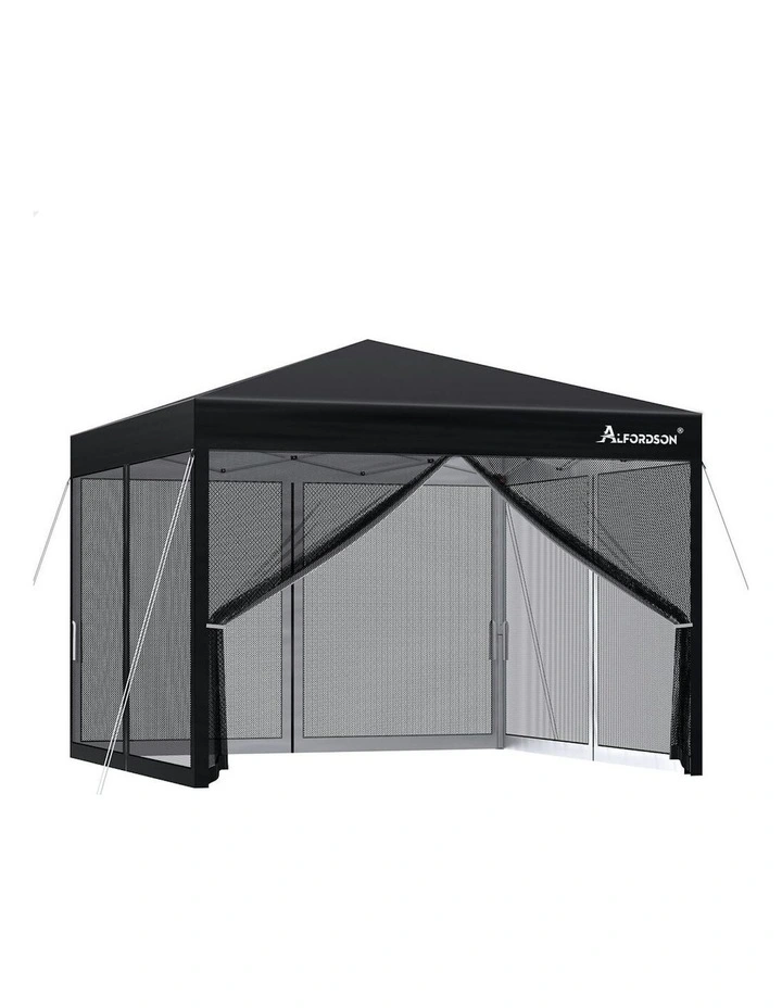 Gazebo Pop Up Marquee Outdoor Tent Mesh Wall 3x3 in Black image 1