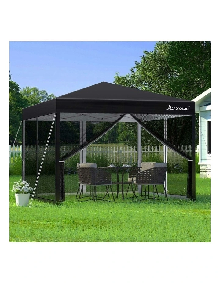 Gazebo Pop Up Marquee Outdoor Tent Mesh Wall 3x3 in Black image 2