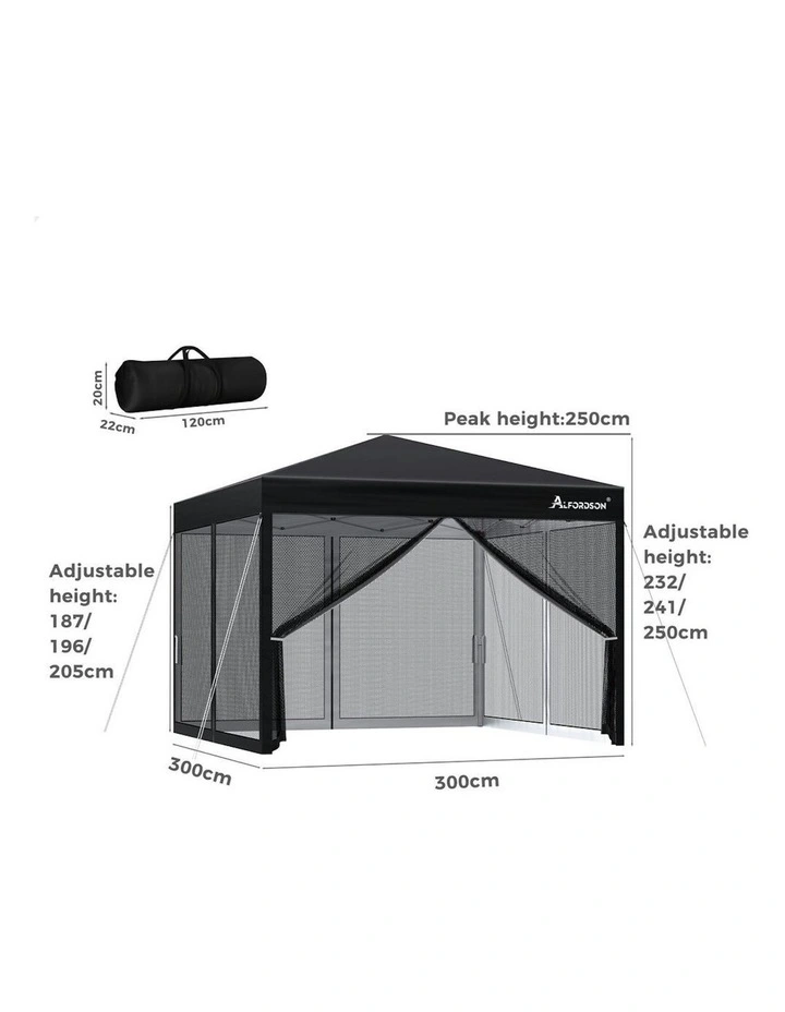 Gazebo Pop Up Marquee Outdoor Tent Mesh Wall 3x3 in Black image 3