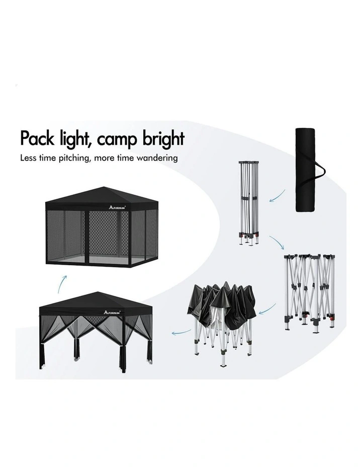 Gazebo Pop Up Marquee Outdoor Tent Mesh Wall 3x3 in Black image 4