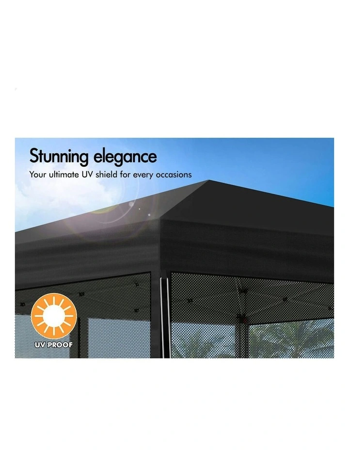Gazebo Pop Up Marquee Outdoor Tent Mesh Wall 3x3 in Black image 6