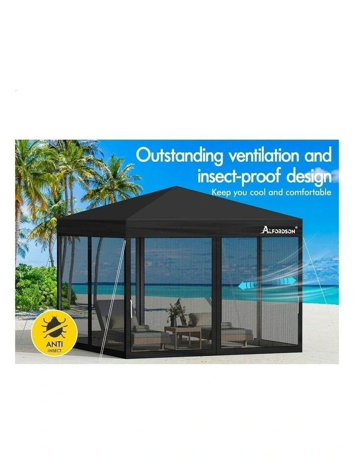 Gazebo Pop Up Marquee Outdoor Tent Mesh Wall 3x3 in Black image 7