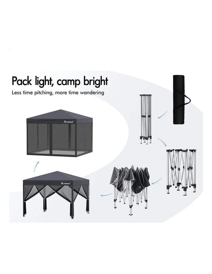 Gazebo Pop Up Marquee Outdoor Tent 3x3 in Grey image 4