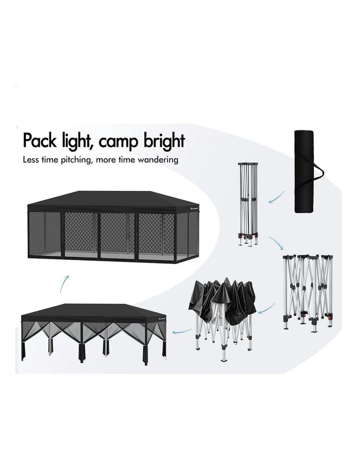 Gazebo Pop Up Marquee Outdoor Canopy 3x6m in Black image 4