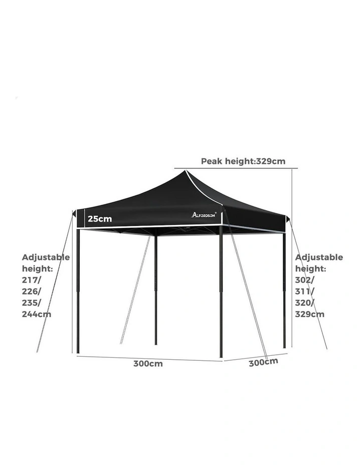 Gazebo Pop Up Marquee 600D Oxford Folding Camping Tent 3x3m in Black image 6