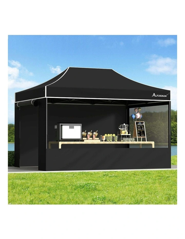 Gazebo Pop Up Marquee 600D Oxford Folding Camping Tent 4.5x3m in Black image 2