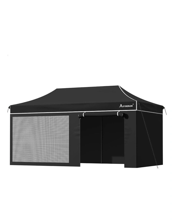 Gazebo Pop Up Marquee 600D Oxford Folding Camping Tent 6x3m in Black image 1