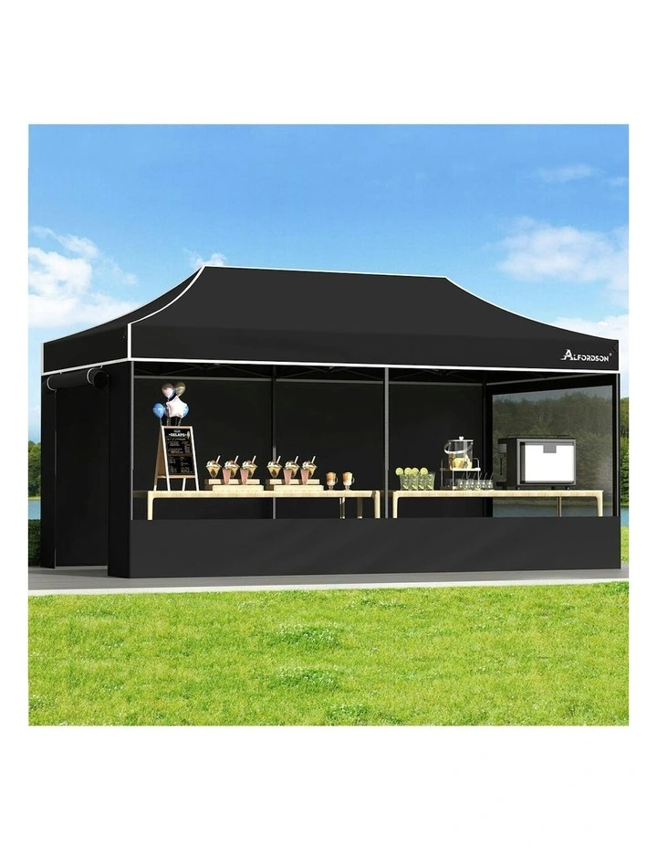 Gazebo Pop Up Marquee 600D Oxford Folding Camping Tent 6x3m in Black image 2