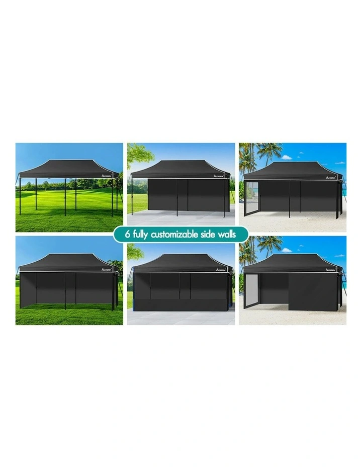 Gazebo Pop Up Marquee 600D Oxford Folding Camping Tent 6x3m in Black image 4