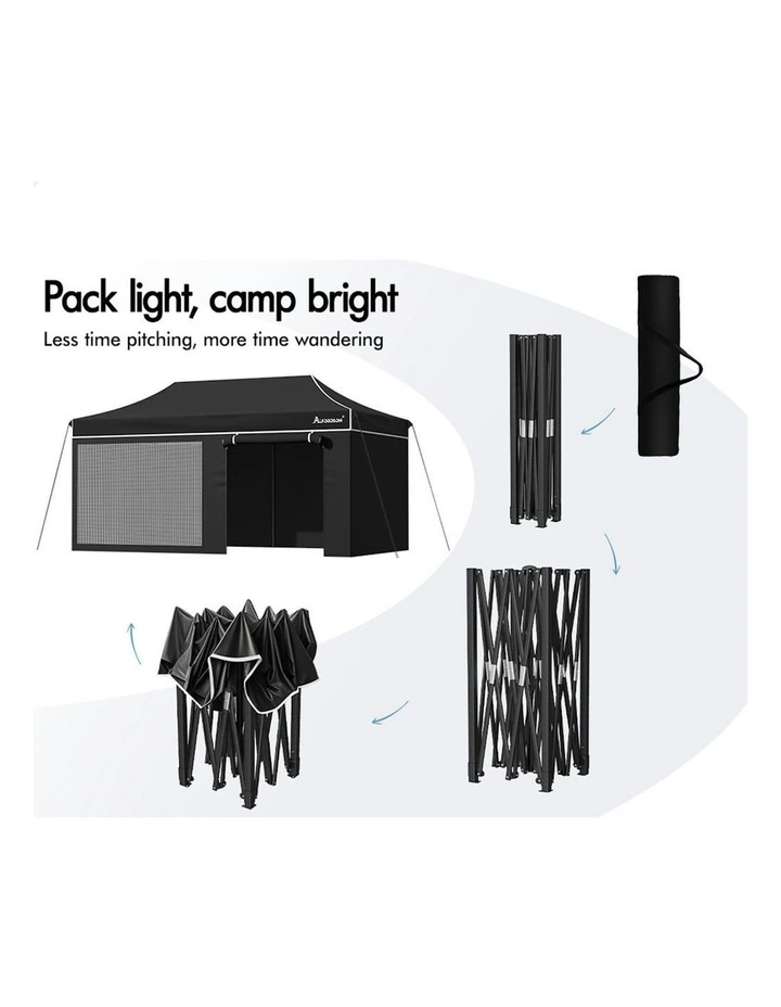 Gazebo Pop Up Marquee 600D Oxford Folding Camping Tent 6x3m in Black image 5