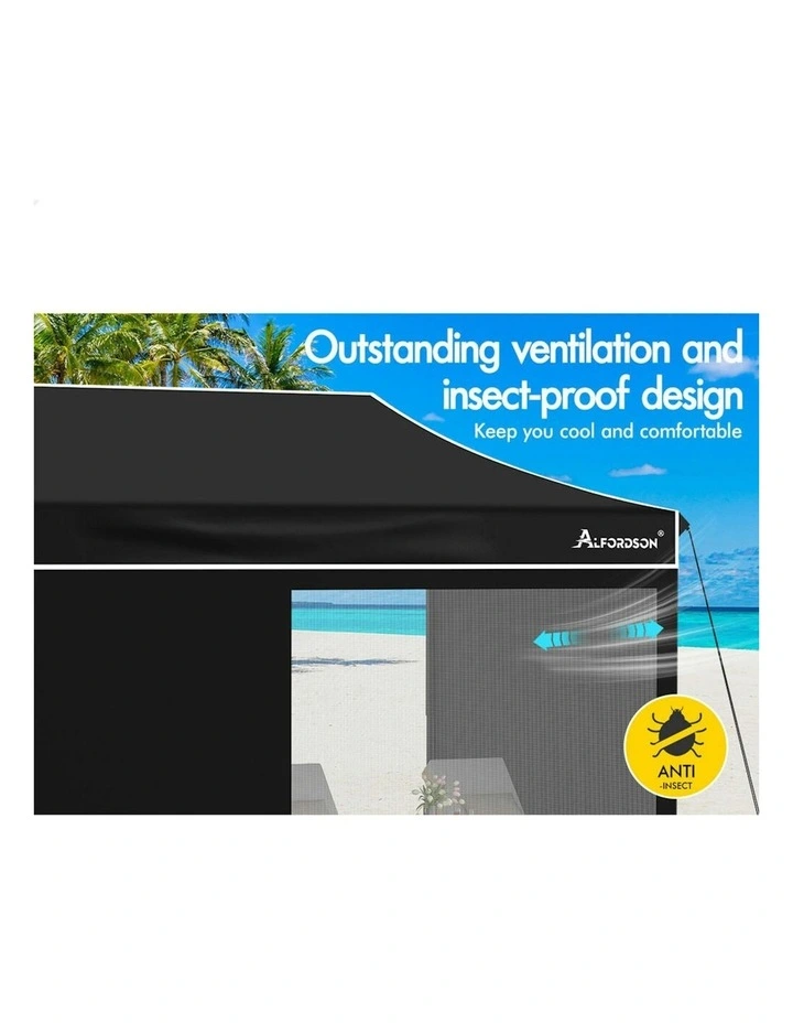 Gazebo Pop Up Marquee 600D Oxford Folding Camping Tent 6x3m in Black image 7