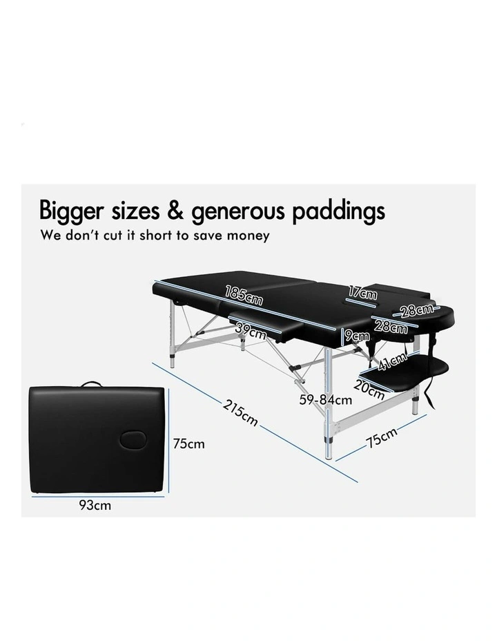 2 Fold Massage Table 75cm in Black image 5