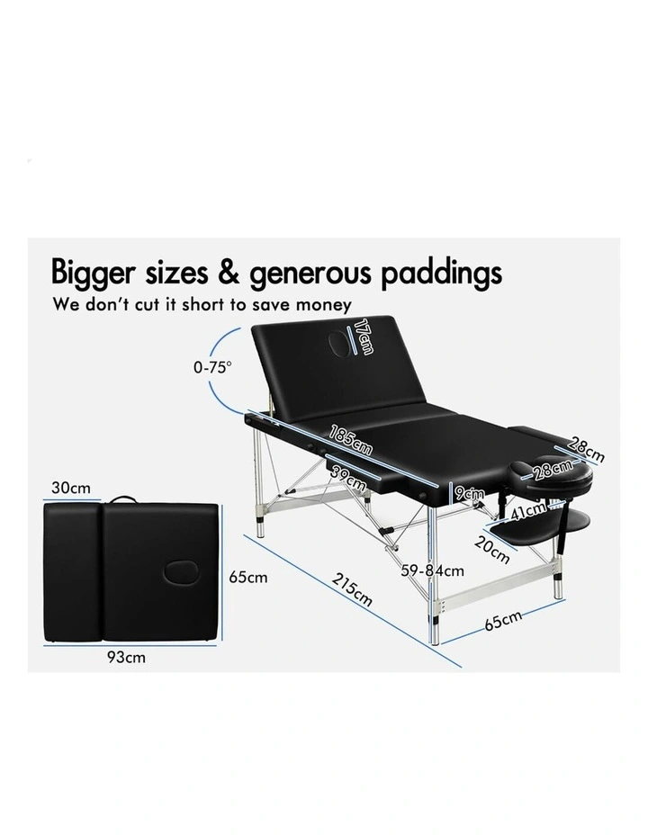 3 Fold Massage Table 65cm in Black image 5