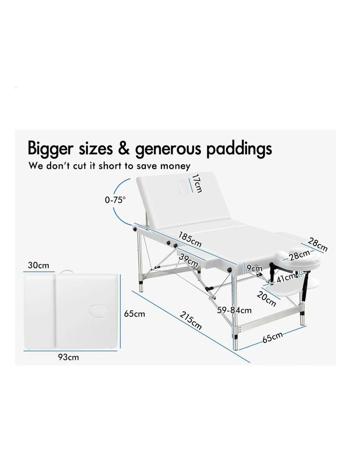3 Fold Massage Table 65cm in White image 5