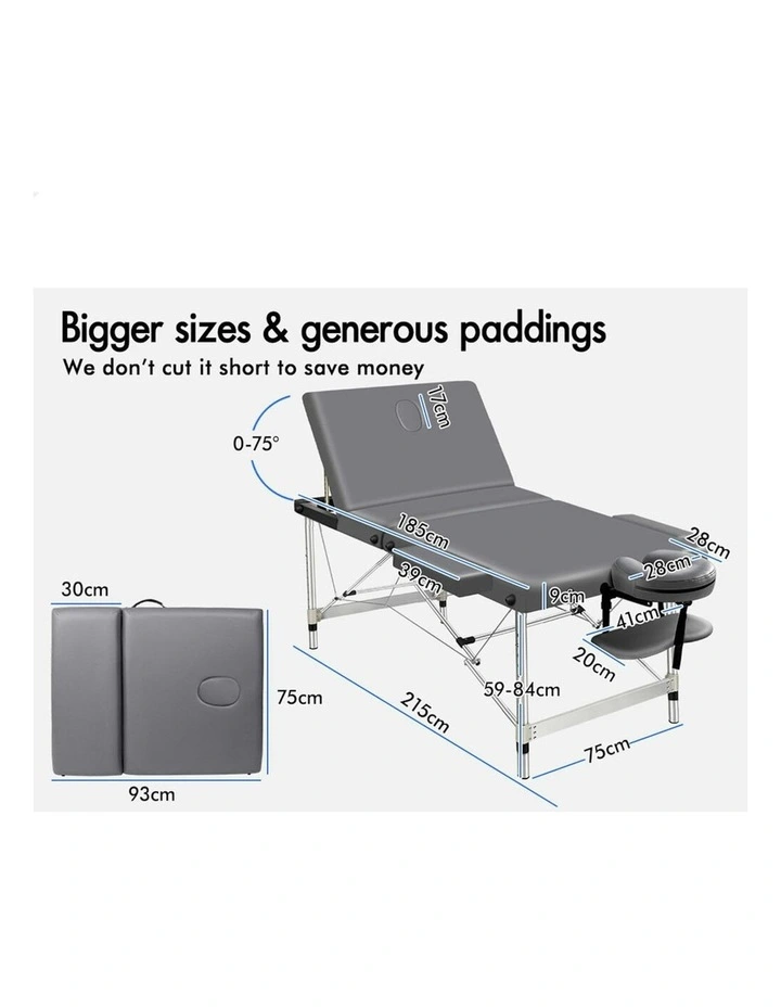 3 Fold Massage Table 75cm in Grey image 5