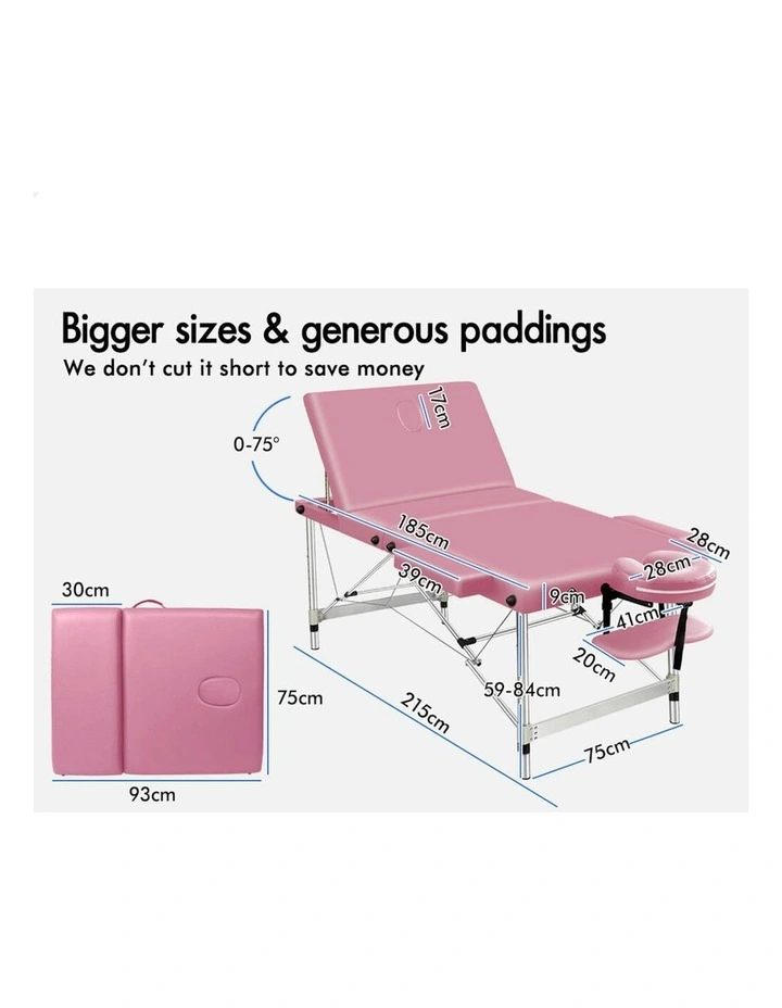 3 Fold Massage Table 75cm in Pink image 5