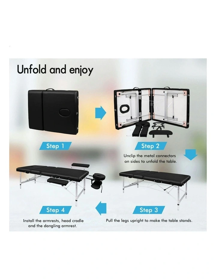 3 Fold Massage Table 85cm in Black image 4