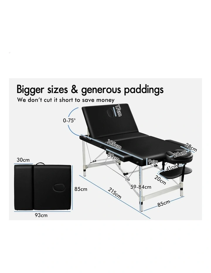 3 Fold Massage Table 85cm in Black image 5