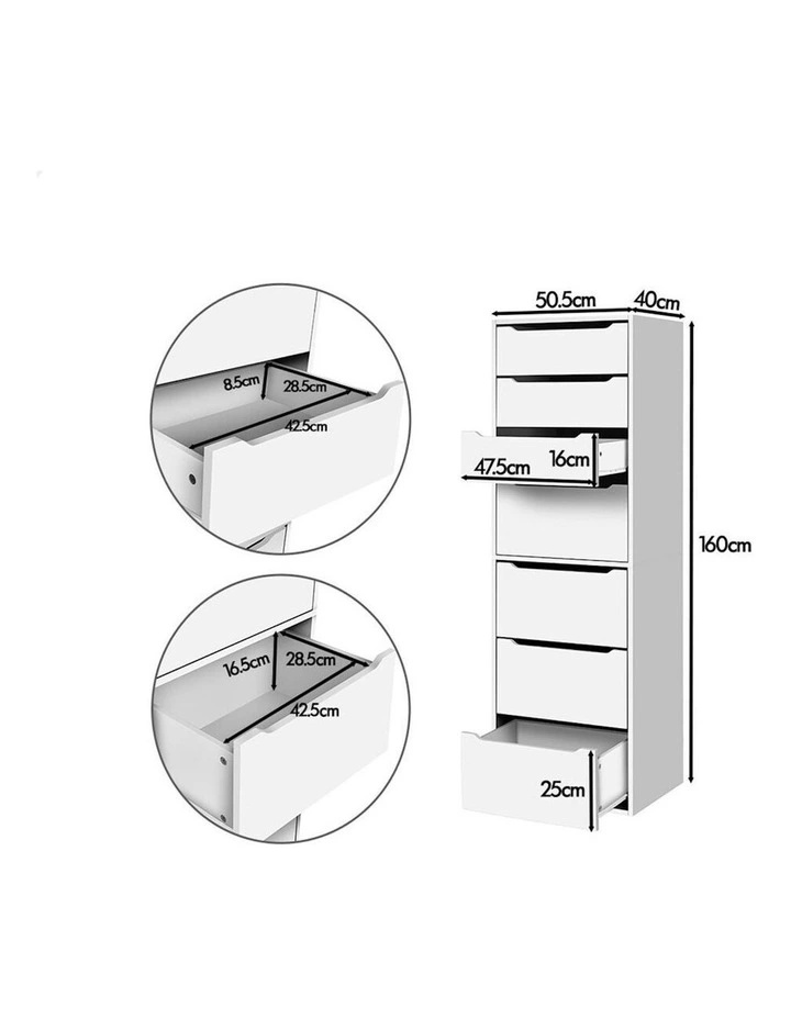 7 Drawers Office Storage Cabinet in White image 7