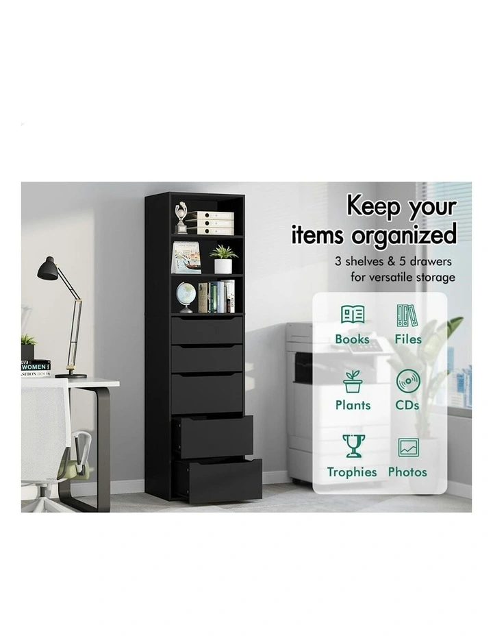 5 Drawers Office Storage Cabinet in Black image 4