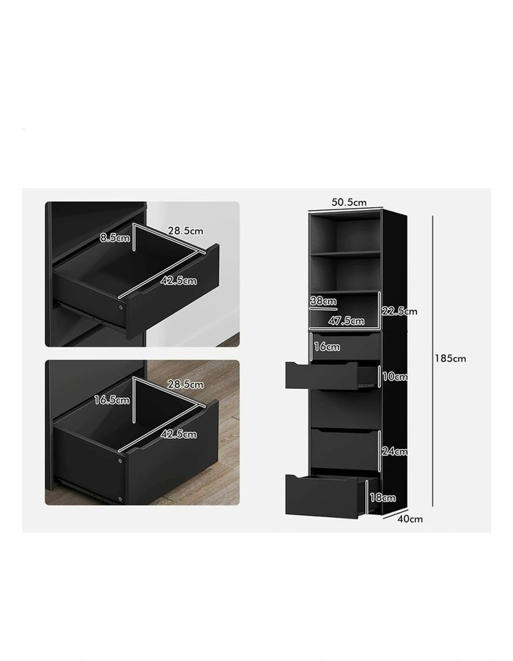 5 Drawers Office Storage Cabinet in Black image 7