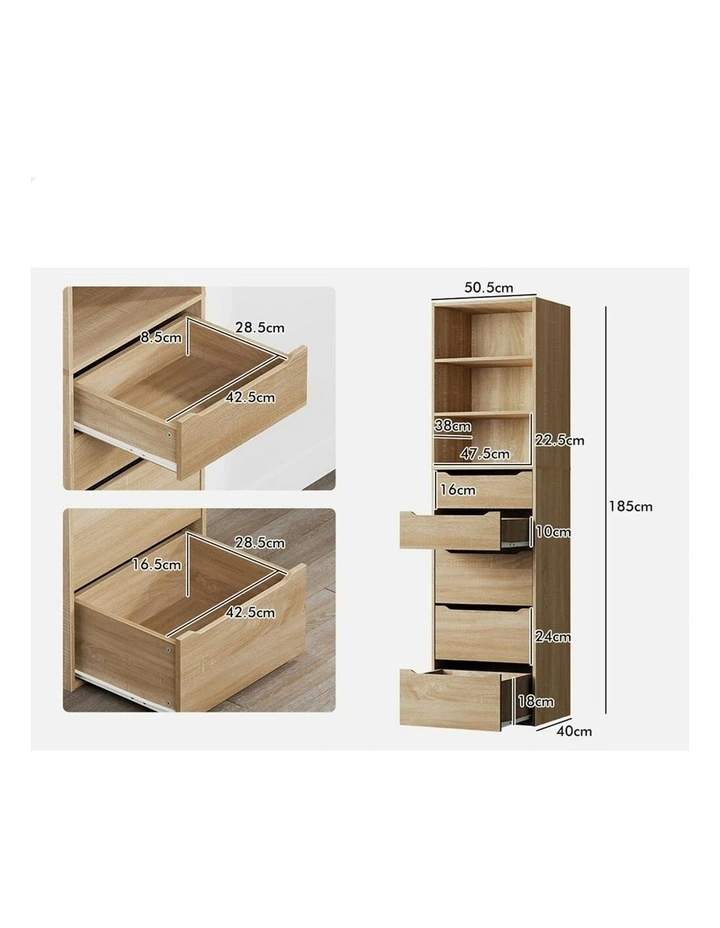 5 Drawers Office Storage Cabinet in Wood image 7