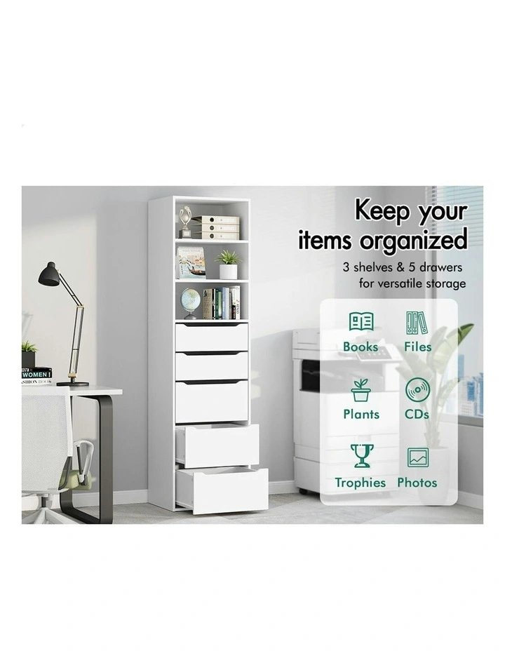5 Drawers Office Storage Cabinet in White image 4