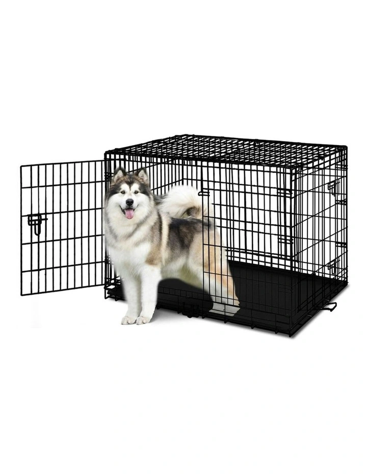 Foldable With Tray Wire Dog Cage 48in in Black image 1