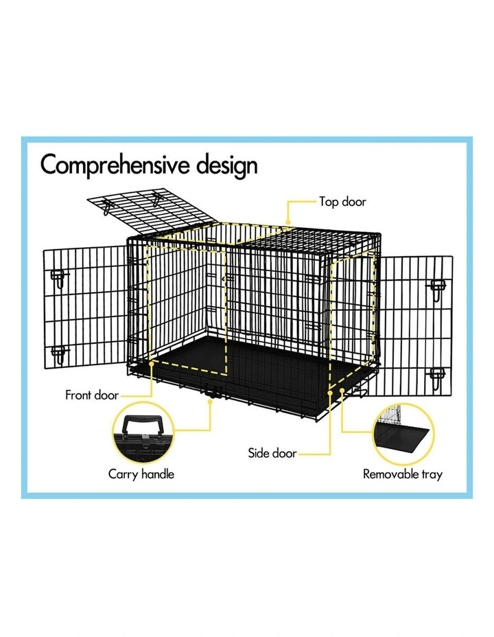 Foldable With Tray Wire Dog Cage 48in in Black image 3