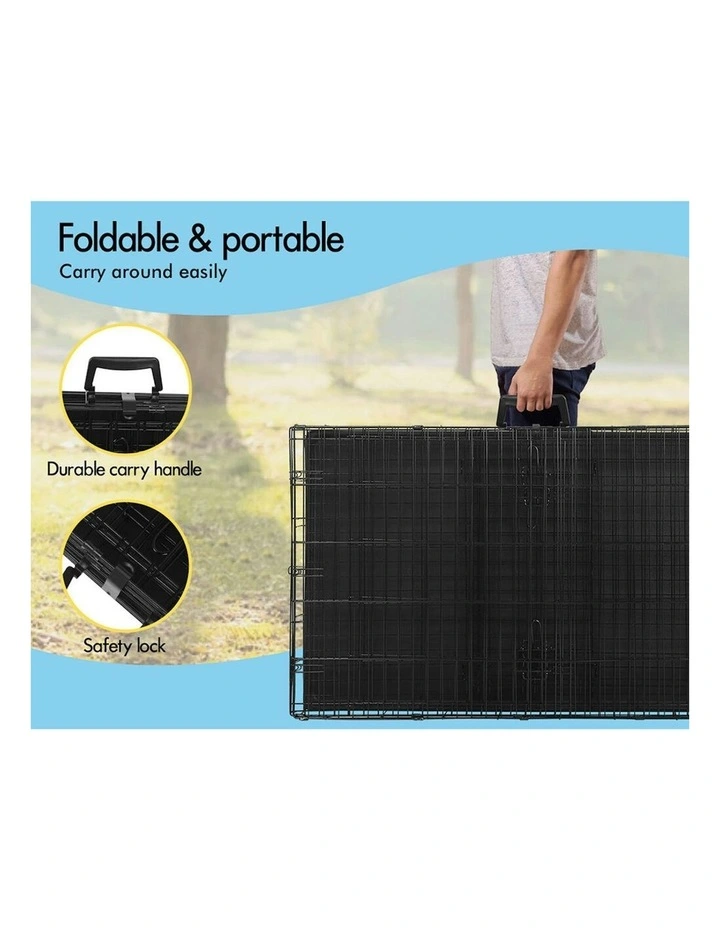 Foldable With Tray Wire Dog Cage 48in in Black image 4