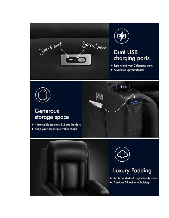 Electric Lift Heated Massage Recliner Chair in Black image 7