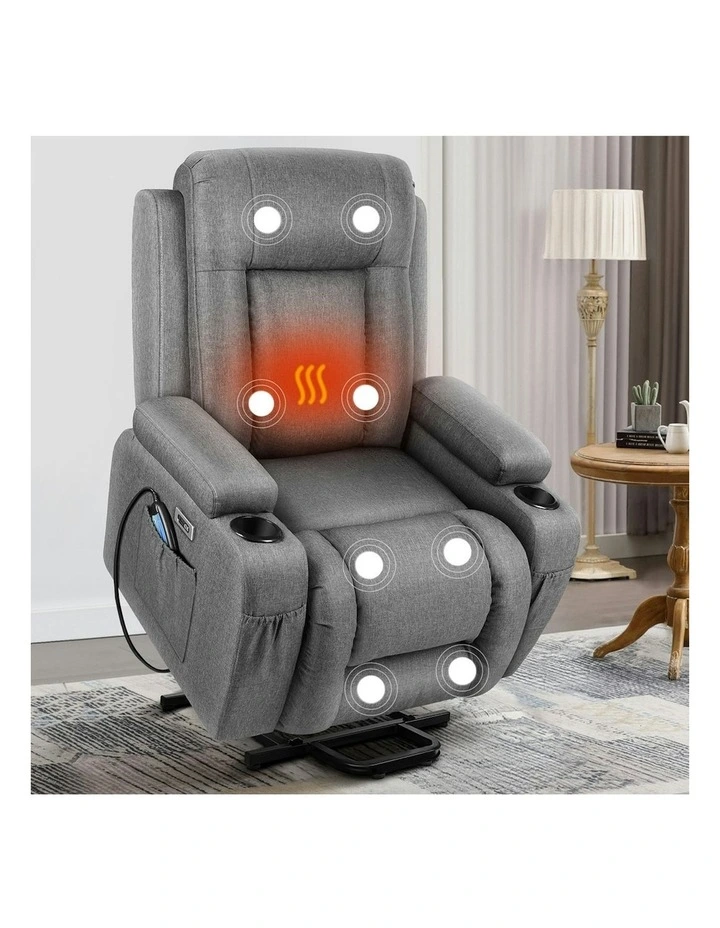 Power Lift Heated Massage Recliner Chair in Grey image 2