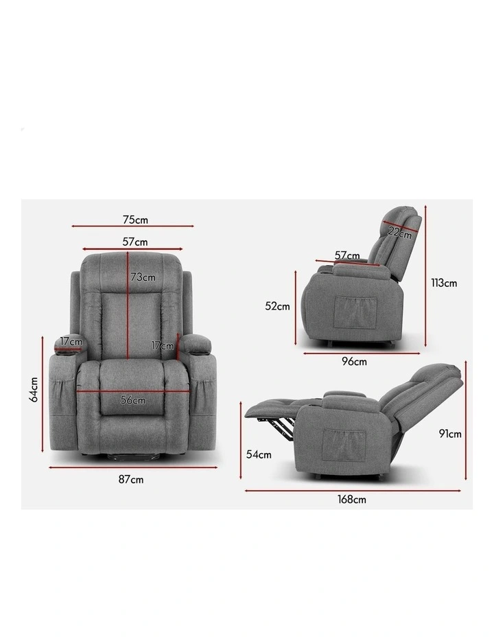 Power Lift Heated Massage Recliner Chair in Grey image 6
