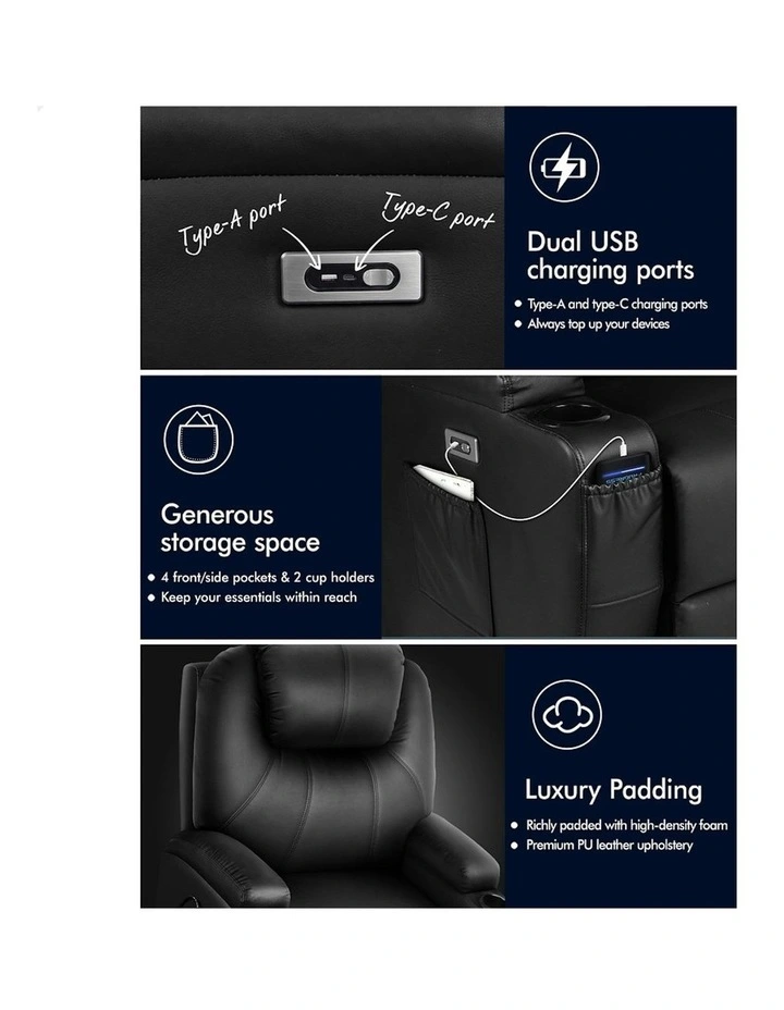 Electric Lift Heated Massage Recliner Chair in Black image 7