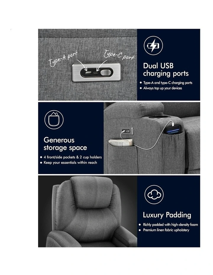 Massage Electric Lift Recliner Chair in Grey image 7